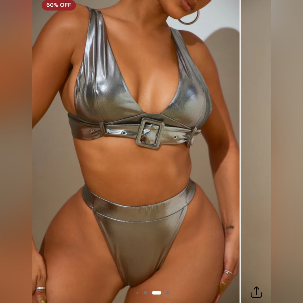 Metallic Silver Bikini Set - Picture 2 of 4
